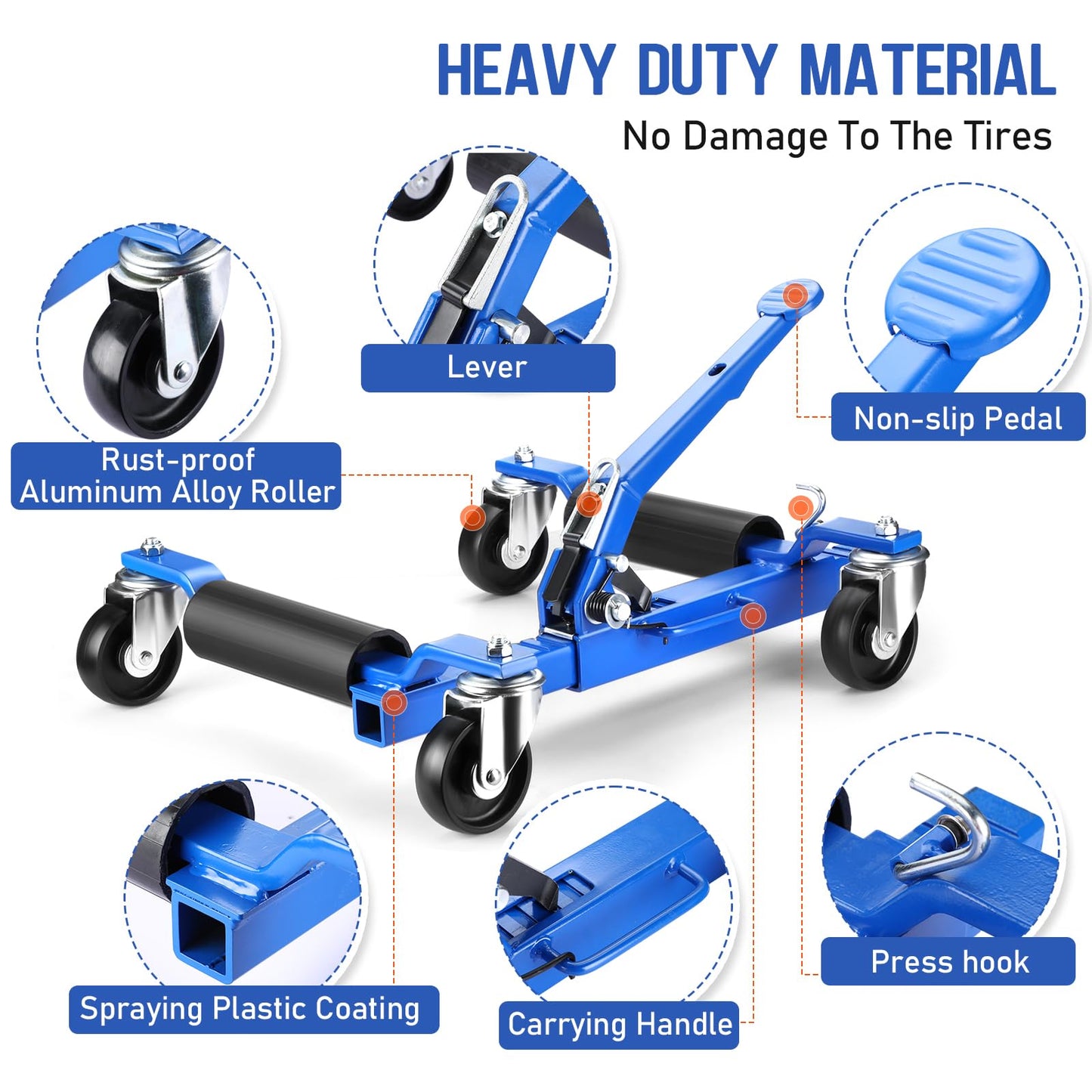 Car Dolly Set of 4, 6000 LBS Capacity Car Wheel Dolly with Tire Jack, Car Dollies for Vehicle Positioning & Auto Repair Moving