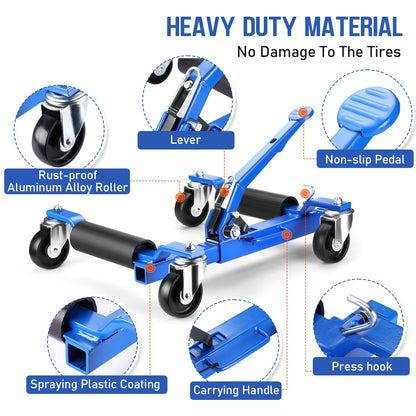 Car Dolly Set of 4, 6000 LBS Capacity Car Wheel Dolly with Tire Jack, Car Dollies for Vehicle Positioning & Auto Repair Moving
