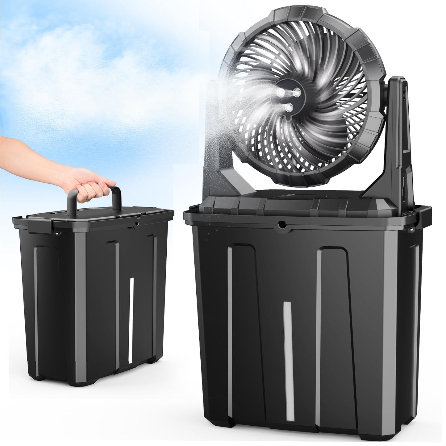 Ausic Portable Misting Fan, 9L 10-inch Outdoor Mist Fans for Outside Patios Cooling, 30000mAh Rechargeable Battery Fan with Water Box, 3 Strong Winds, 3 Spray Mister