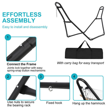 KOKEBREN Hammock Stand, Steel Hammock Frame Heavy Duty 550 LBS Capacity 2Person, Fits Hammocks 9 to 14 Ft, Portable Hammock Rack Adjustable Universal for Indoor Outdoor Backyard Camping Use
