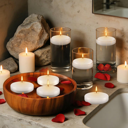24Pack 3 Inch Unscented White Floating Candles,Long Lasting Burning-Ideal for Home Decor, Weddings, Parties, Pools, Cylindrical Vases, Restaurant and Holidays
