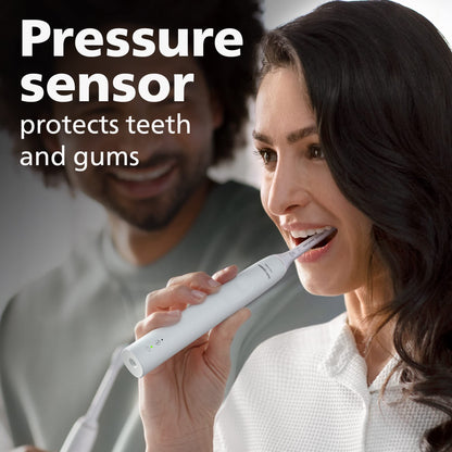 Philips Sonicare 4100 Rechargeable Electric Toothbrush, with Pressure Sensor, 2 Intensity Settings, SmarTimer and QuadPacer, 14-Day Battery Life, White, Model HX3681/23