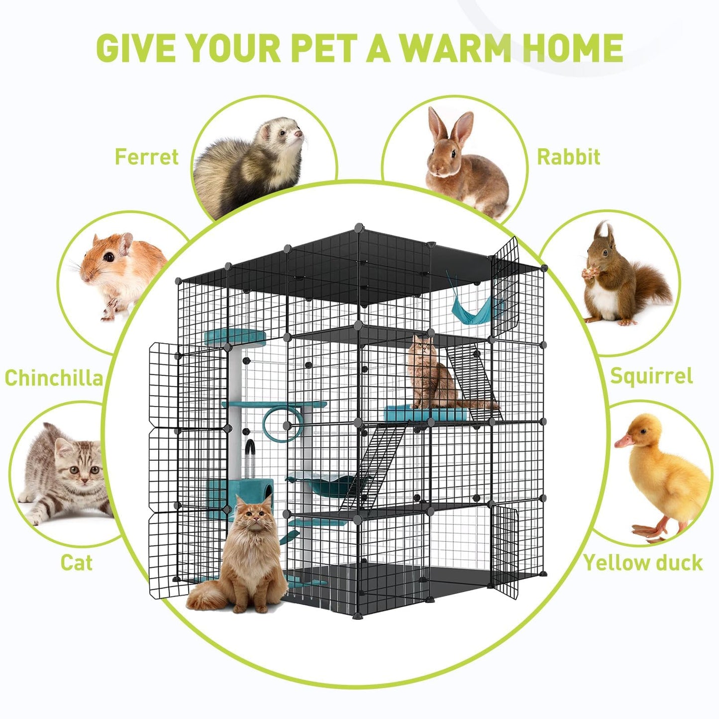 Large Cat Cage Enclosure Indoor DIY Cat Playpen Pet Home Small Animal House Detachable Metal Wire Kennels Crate Large Exercise Place Ideal for 1-4 Cat (Black, 41.3" Lx41.3 Wx55 H, 1)