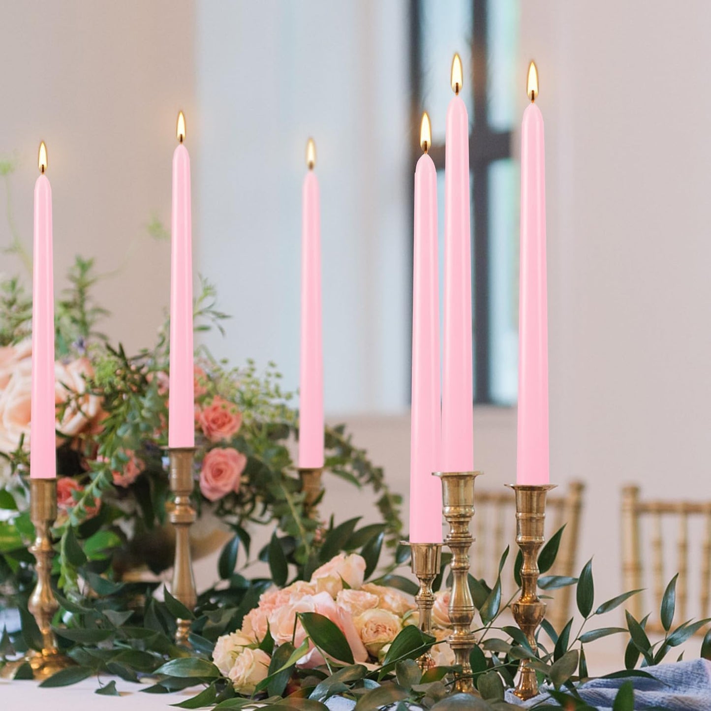 YOROXRG 24 Pack Pink Taper Candles, 7-8 Hours Burn Time, Unscented, Smokeless and Dripless, 0.75 x 10 Inch Dinner Candle Set for Valentine's Day,Household, Wedding, Party and Home Décor Candlesticks