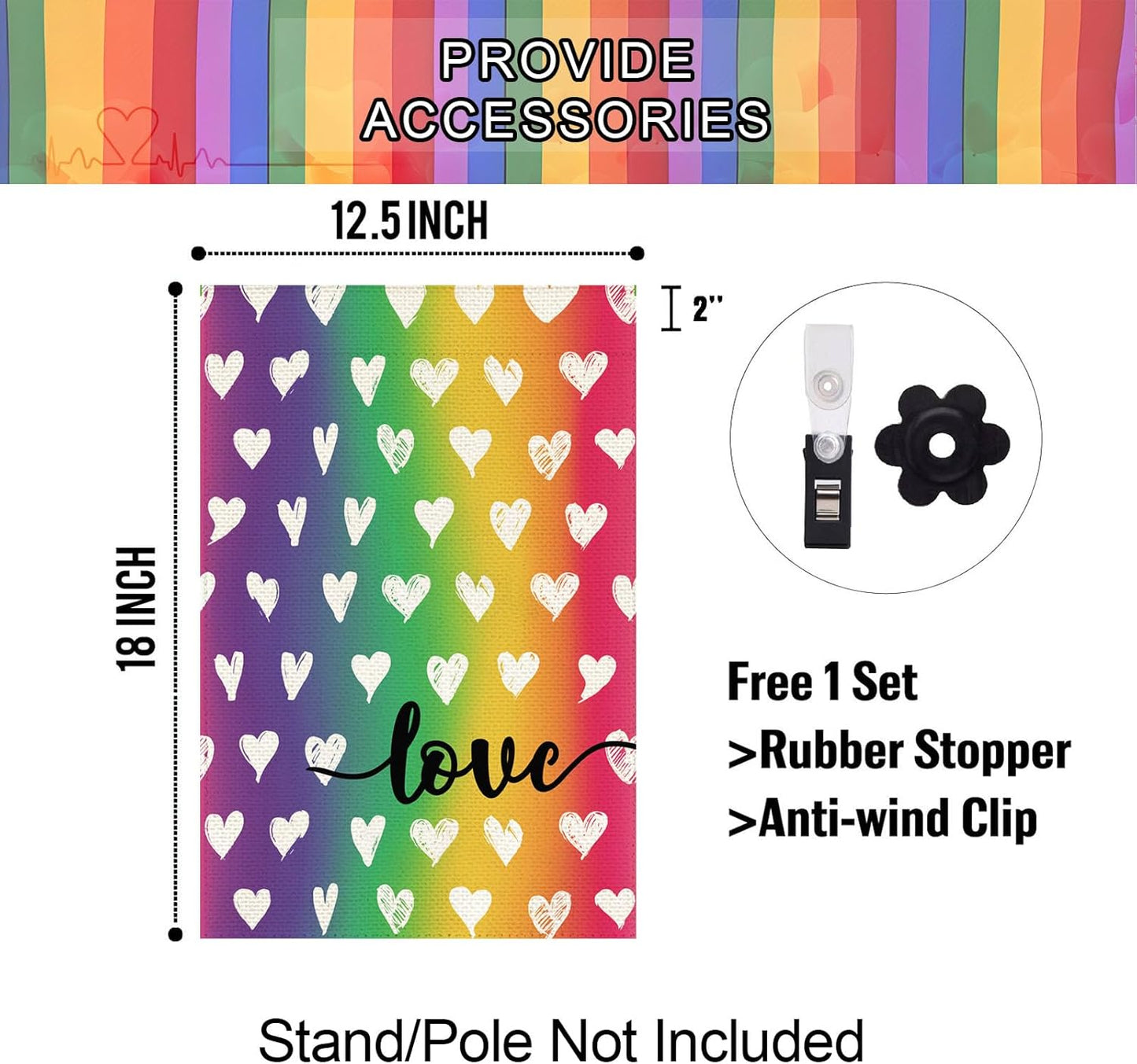 Baccessor LGBTQ Garden Flag - Double-Sided Rainbow Design for Pride Month | 12.5 x 18 Inch Outdoor Decoration