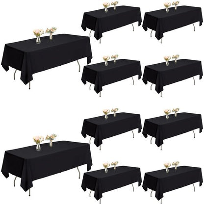 ITWMTTO Black Tablecloths Rectangular 10-Pack, 60x102 Inch Table Cloths for 6 Foot Rectangle Tables, Heavy-Duty Polyester Fabric - Stain Resistant Reusable & Washable