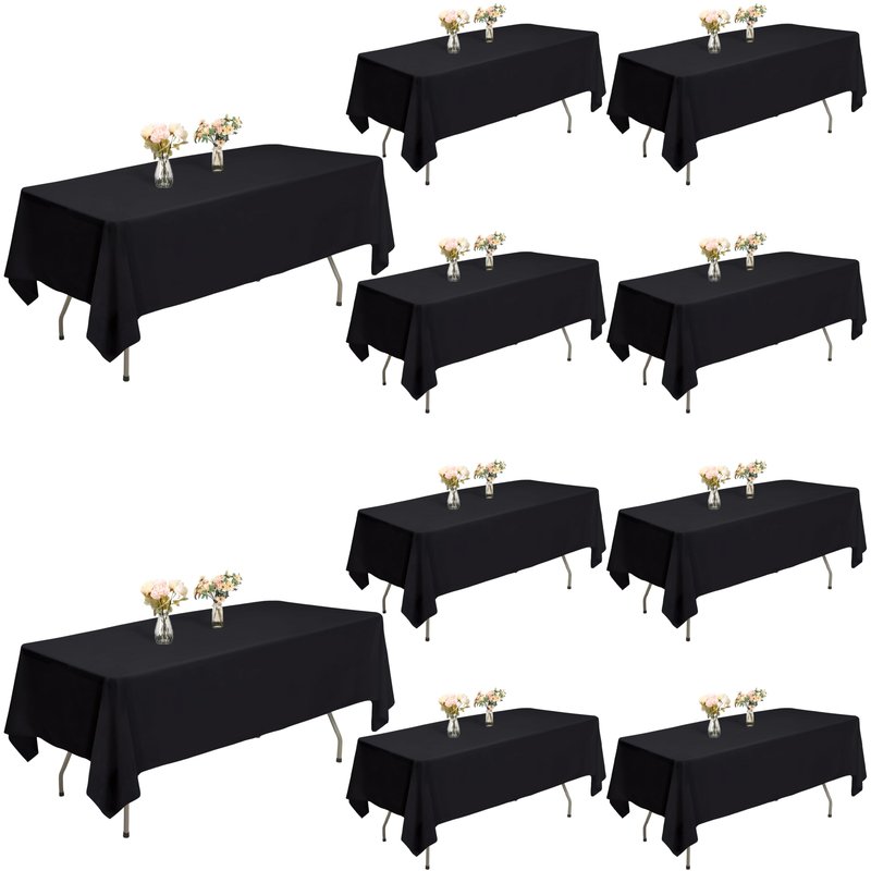 ITWMTTO Black Tablecloths Rectangular 10-Pack, 60x102 Inch Table Cloths for 6 Foot Rectangle Tables, Heavy-Duty Polyester Fabric - Stain Resistant Reusable & Washable