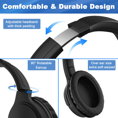 Joysico 19.5Ft / 6M Extra Long Cord Headphones for TV PC with Volume Control, Spring Coiled Cable, 3.5mm AUX, Wired Over Ear Earphones for Seniors Hard of Hearing, Large Comfortable Computer Headset