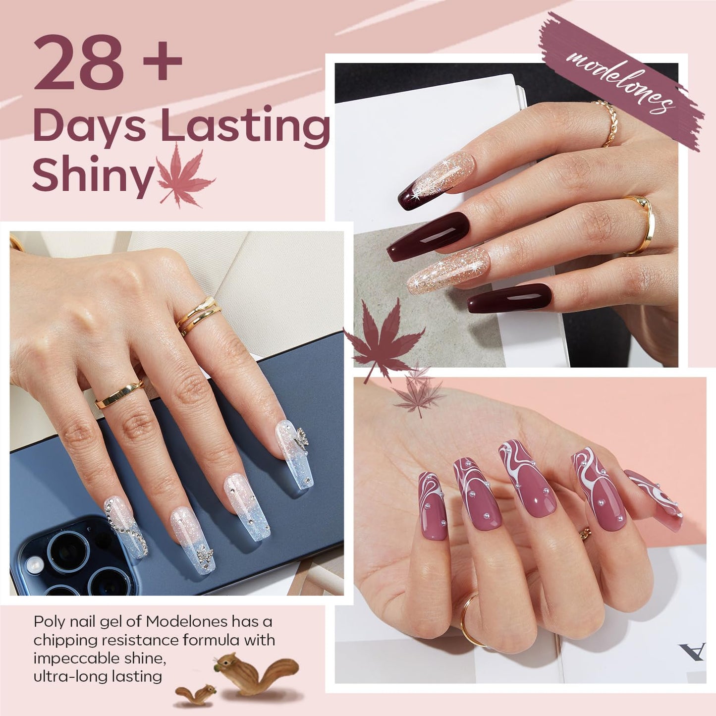 modelones Poly Gel Nail Kit 6 Colors with 8 W Nail Lamp Extension Gel Kit Jelly Milky White Pink Nude Complete Tools Beginner Thickening Solutions DIY at Home for Women