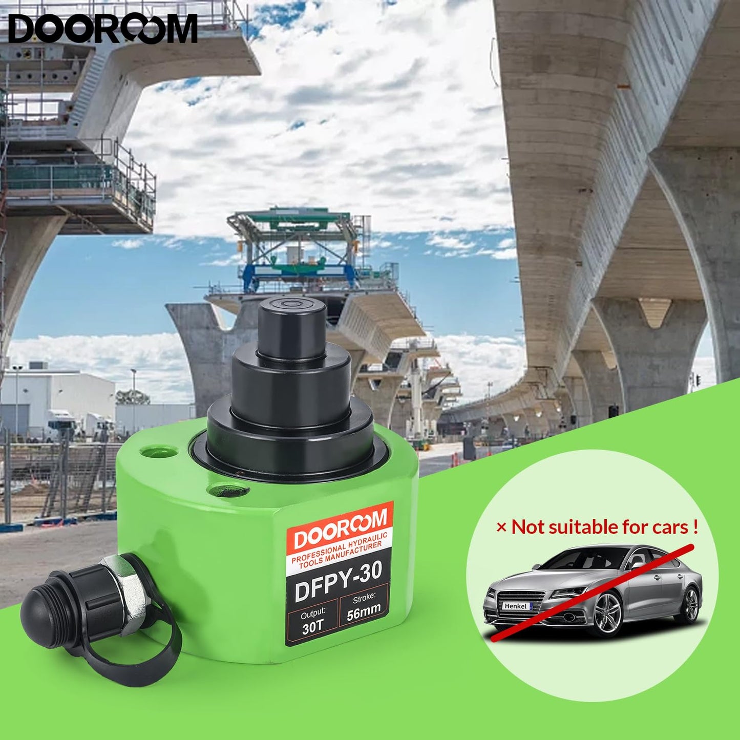 DOOROOM 30T 2.1"/54mm Stroke Portable Hydraulic Cylinder Portable Low Profile Jack Sets Multi-Acting Porta Power Ram Jack Kits Lifting Cylinder with CP-700 Hydraulic Hand Pump