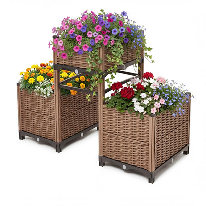 3PCS Raised Garden Beds Outdoor with Legs Planter Box, 47x16x21in Reinforced Support Rods, Drainage Grid, Multi-Combination Options for Vegetables, Flowers, Herbs, Ideal for Balcony, Patio Gardening