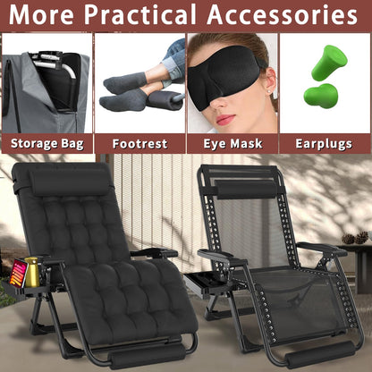 YOMIFUN Oversized Zero Gravity Chair with Storage Bag,33" XXL Lounge Chair with Thickened Cushion & Headrest, Patio Lawn Chair with Footrest & Cup Holder for Indoor & Outdoor, Supports 500LBS, Black
