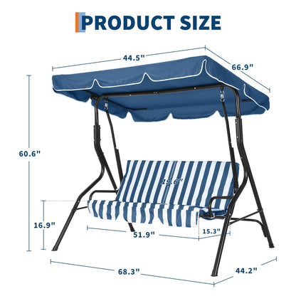 Outdoor Patio Swing Chair with Adjustable Canopy 3-Seat Heavy-Duty Steel Frame Porch Swing with Stand Thick Waterproof Cushions for Garden Backyard Lawn Front Porch