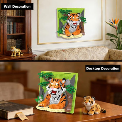 Tiger Animal 3D Wall Art Micro Mini Building Blocks Set Unique Home Wall Decor or Table Display No Compatible with Lego Ideal Gift Toy for Adults &amp Boys Girls 14+ (1458 PCS)