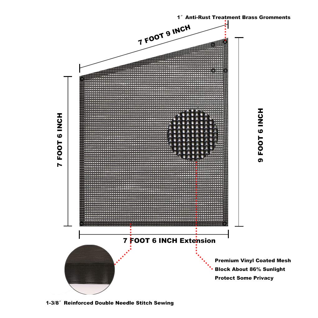 Shadeidea RV Awning Sun Shade Screen for Side Panel - 9' 6'' X 7' 6'' -Black Mesh Sunshade Motorhome Camping Trailer UV Sunblocker Canopy Sunscreen - 3 Year Warranty