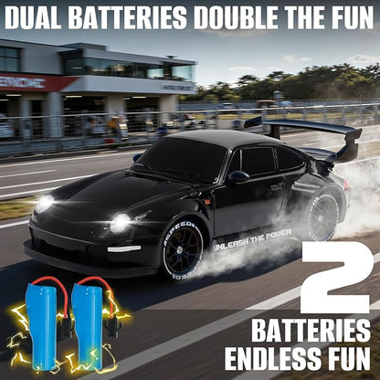 RC Drift Car1:24 Scale Remote Control Car 2.4GHz 20KM/H 4WD High Speed RC Cars for Kids with LED Light Two BatteriesDrifting TiresRacing Vehicle Toy for Adults Boys Girls Black
