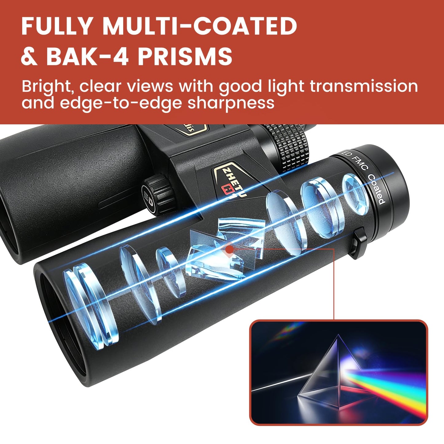 ED 10x50 Professional Binoculars for Adults High Powered, Fully Multi-Coated Lenses, Super Bright BAK4 Prism Waterproof Compact Binoculars for Bird Watching Hunting Stargazing Hiking Cruise Travel