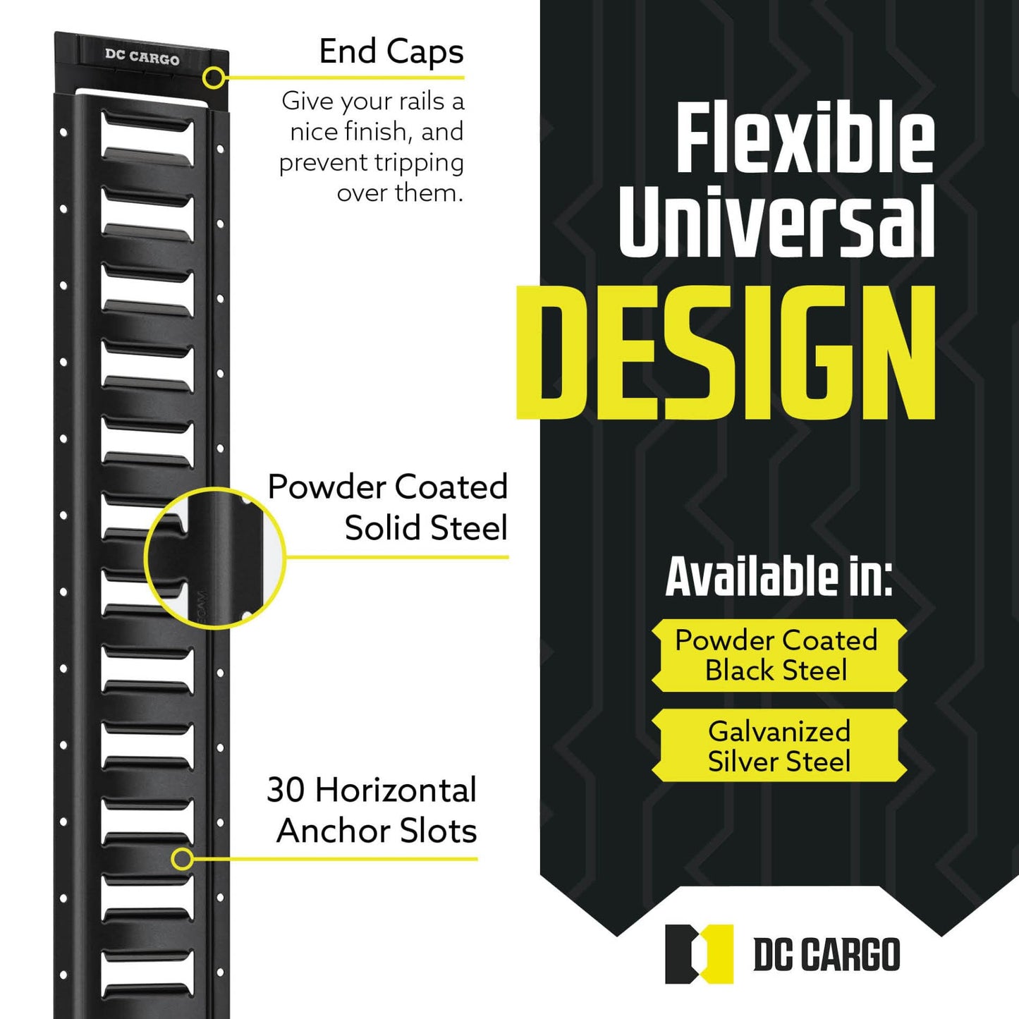 DC Cargo Mall 5' Long E Track Tie Down Rail (4 Pack) Powder Coated Steel Universal ETrack Tiedown System Kit - Easy Safe Secure Bolt on Socket System for Cargo on Pickups, Trucks, Trailer Tie, Vans