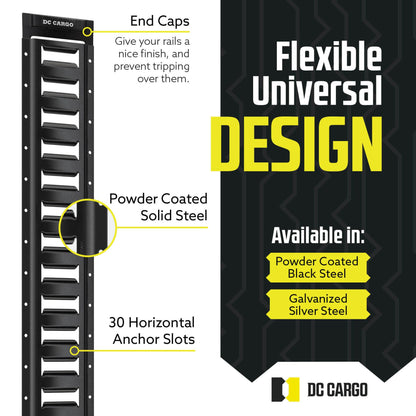 DC Cargo Mall 5' Long E Track Tie Down Rail (4 Pack) Powder Coated Steel Universal ETrack Tiedown System Kit - Easy Safe Secure Bolt on Socket System for Cargo on Pickups, Trucks, Trailer Tie, Vans