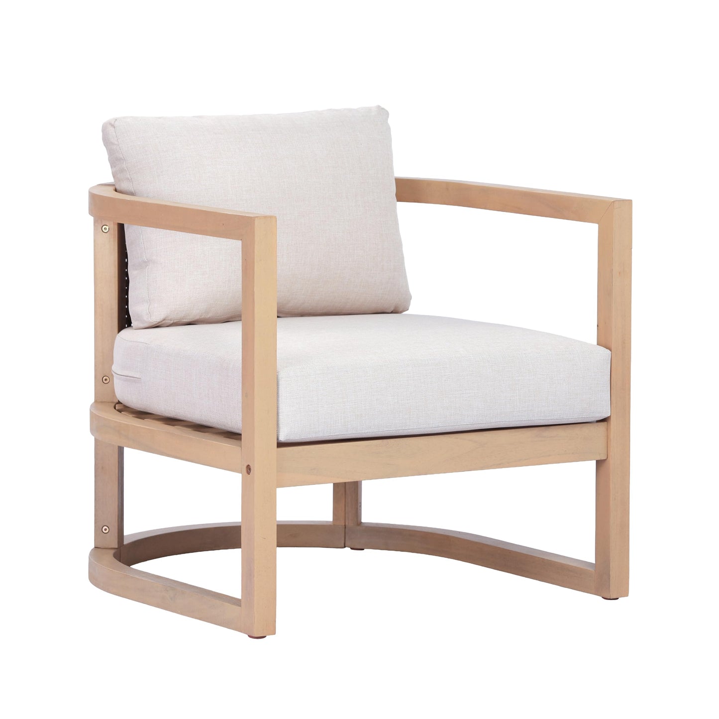 Merax Outdoor Acacia Wood Club Chair wtih Cushions, Patio Sofa Armchair with Rattan-Woven Back, Sturdy Base for Porch, Lawn, Backyard, Balcony, Light Teak
