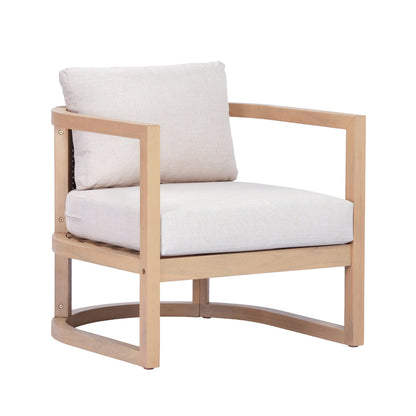 Merax Outdoor Acacia Wood Club Chair wtih Cushions, Patio Sofa Armchair with Rattan-Woven Back, Sturdy Base for Porch, Lawn, Backyard, Balcony, Light Teak