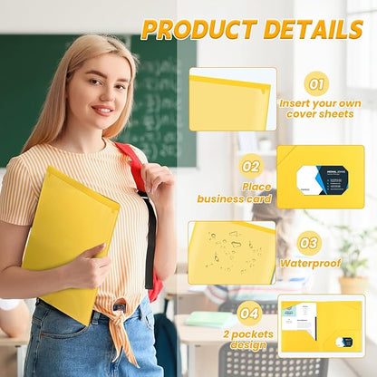 Henoyso 150 Pack Plastic Folders with Clear Front Pockets Heavy Duty File Folders with 2 Pockets and Card Slot for Classroom School &amp Office Bulk Supply (Yellow)