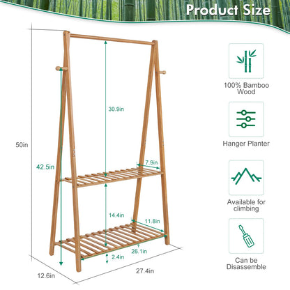 Tovacu Hanging Plant Shelf Indoor Outdoor Plant Stands Wood Flower Stand 2 Tiered Bamboo Plant Shelves Holder Rack for Patio Balcony Garden (Tall,50 inch)