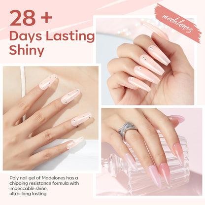 modelones Poly Gel Nail Kit 6 Colors with 8 W Nail Lamp Extension Gel Kit Jelly Milky White Pink Nude Complete Tools Beginner Thickening Solutions DIY at Home for Women
