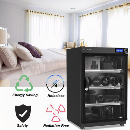 AUTENS 80L Dehumidifying Dry Cabinet Box, Digital Control Noiseless and Energy Saving, 4 Layers for DSLR SLR Camera Lens and Electronic Equipment Storage,Temperature Humidity LED Dual Screen