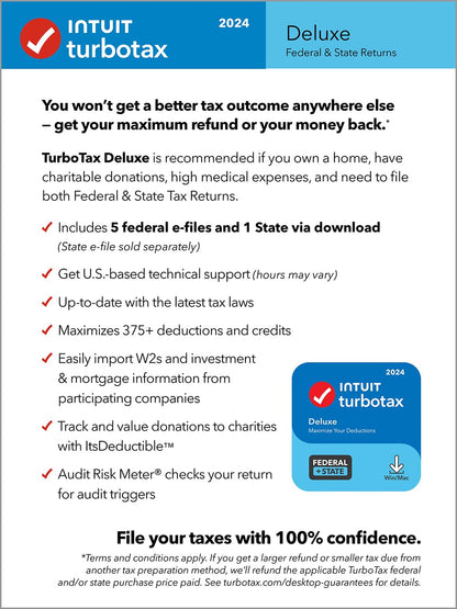 TurboTax Deluxe 2024 Tax Software, Federal & State Tax Return [PC/MAC Download]