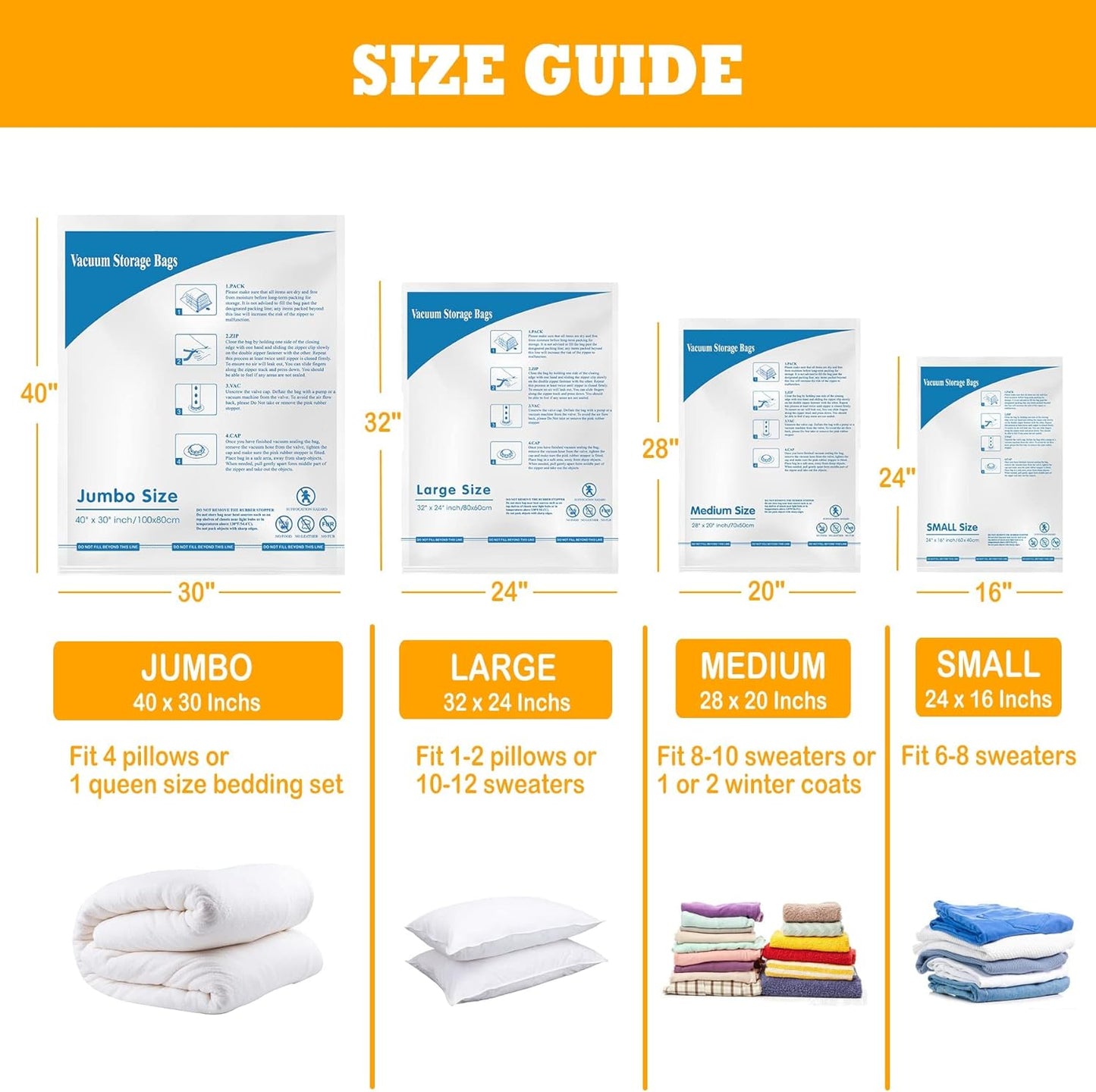 MEIQIHOME Vacuum Storage Bags - Jumbo Space Saver Sealer Bags for Clothing & Bedding | 12 Pack
