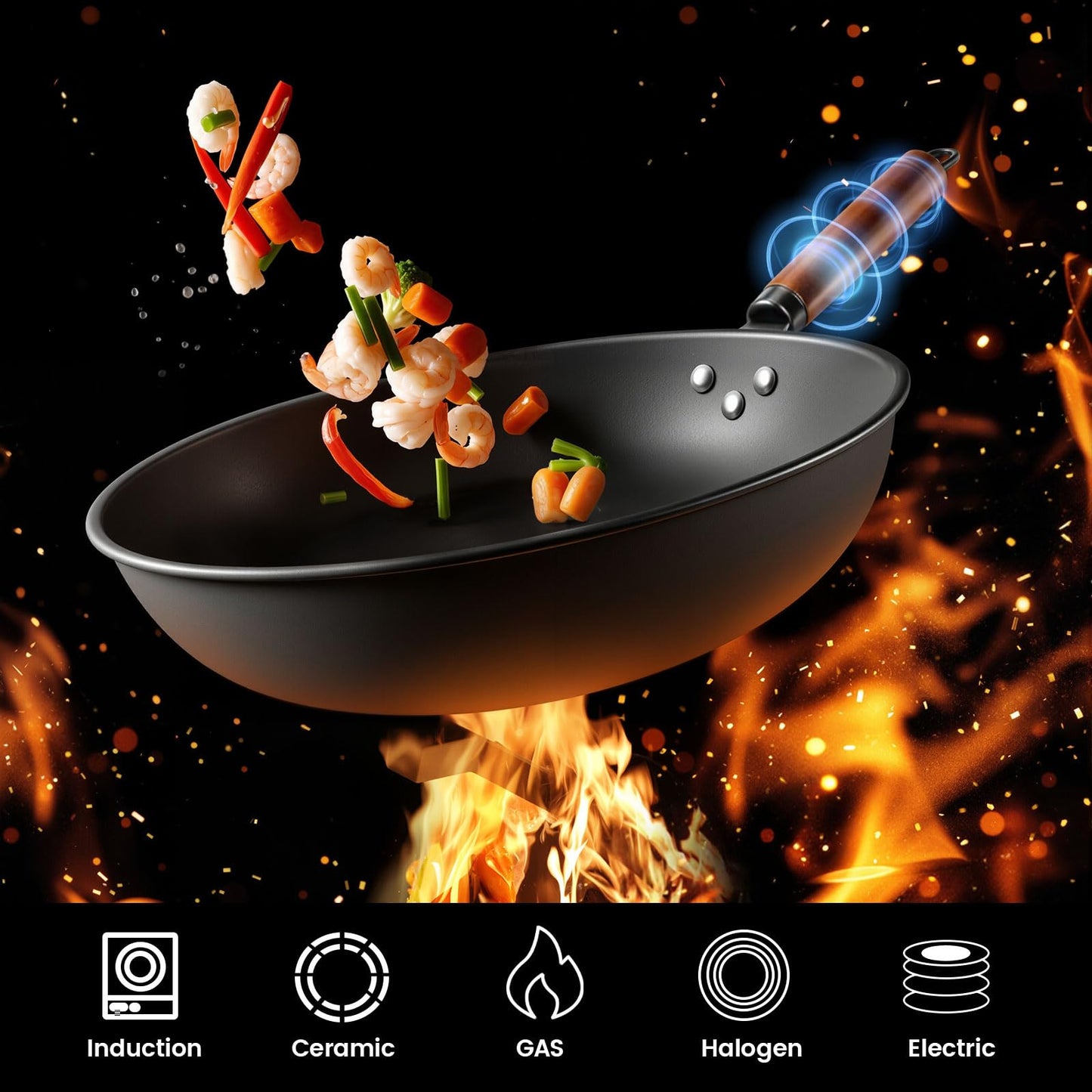ABangDun 1700W Concave Induction Wok Cooktop,9.25-Inch Coi,Non-Pulse Continuous Heating, Professional Countertop Wok Burner Stove for Stir Fry Cooking