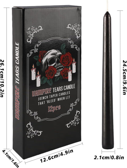 Wfmolcand 12PCS 10-Inch Black Bleeding Taper Candles,Vampire Tears Taper Candles- Unscented Ideal for Gothic Rituals Halloween, Christmas, Rituals, and Themed Party Decor