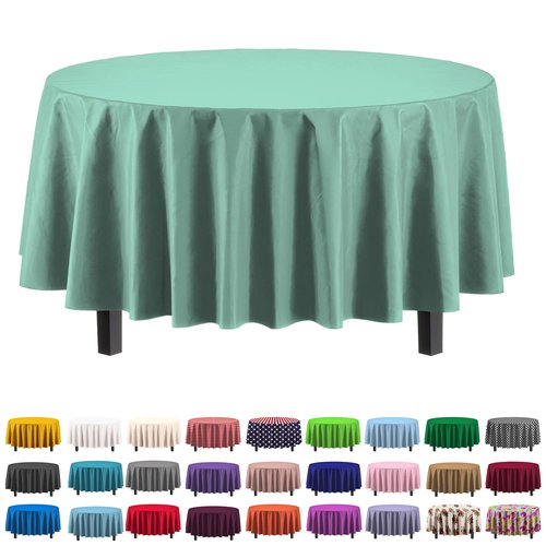 Exquisite 12-Pack Premium Plastic Tablecloth Pack of 12 Premium Plastic Tablecloth 84 Inch Round Table Cover - Light Mint