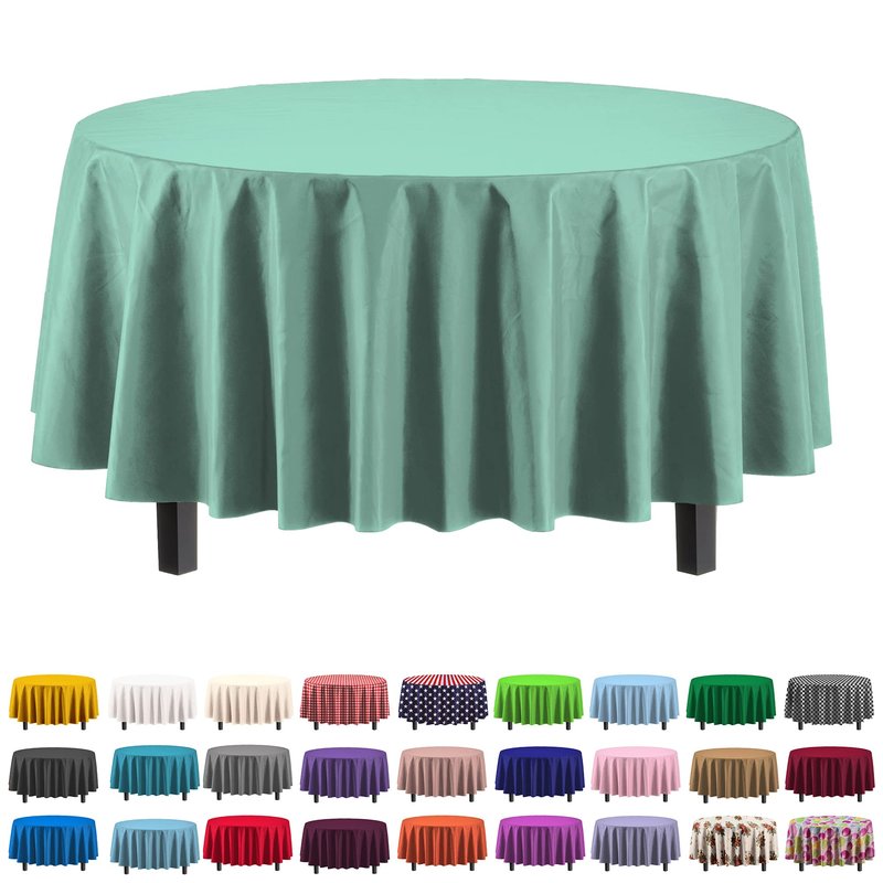 Exquisite Party Solids 6-Pack Premium Plastic Tablecloth 84in. Round Plastic Table Cover - Mint