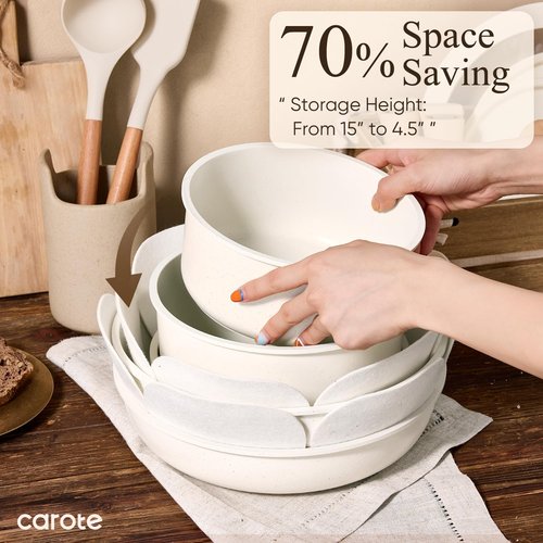 CAROTE 19pcs Pots and Pans Non Stick, Cookware Sets Detachable Handle, Induction Kitchen Pots and Pans,NonStick Cooking Set, Oven/Dishwasher/Fridge Safe, Space Saving