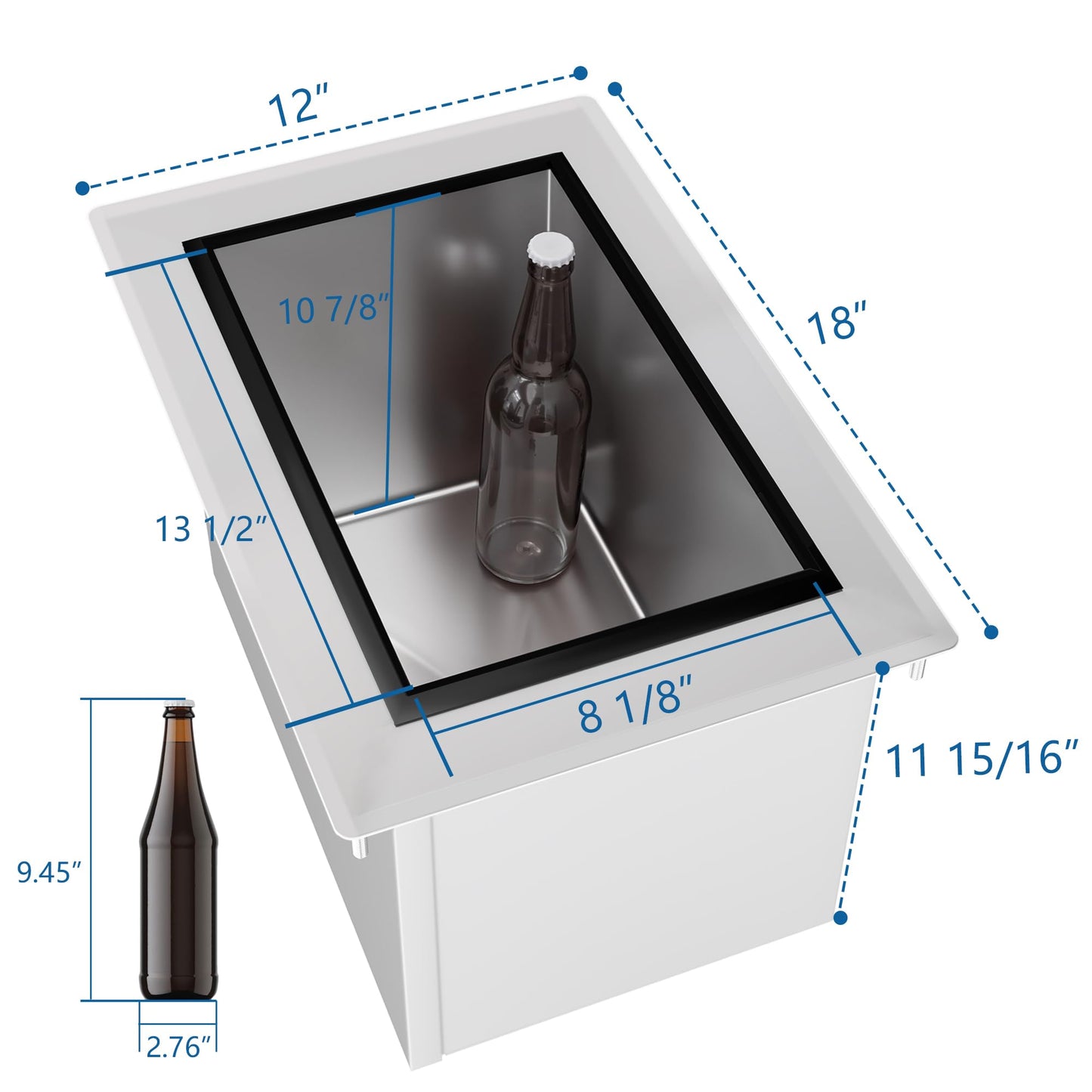 HARDURA Drop-in Stainless Steel Ice Bin, Commercial Insulated Ice Chest with Sliding Cover for Storing Ice Cold Wine Beer