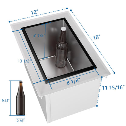 HARDURA Drop-in Stainless Steel Ice Bin, Commercial Insulated Ice Chest with Sliding Cover for Storing Ice Cold Wine Beer