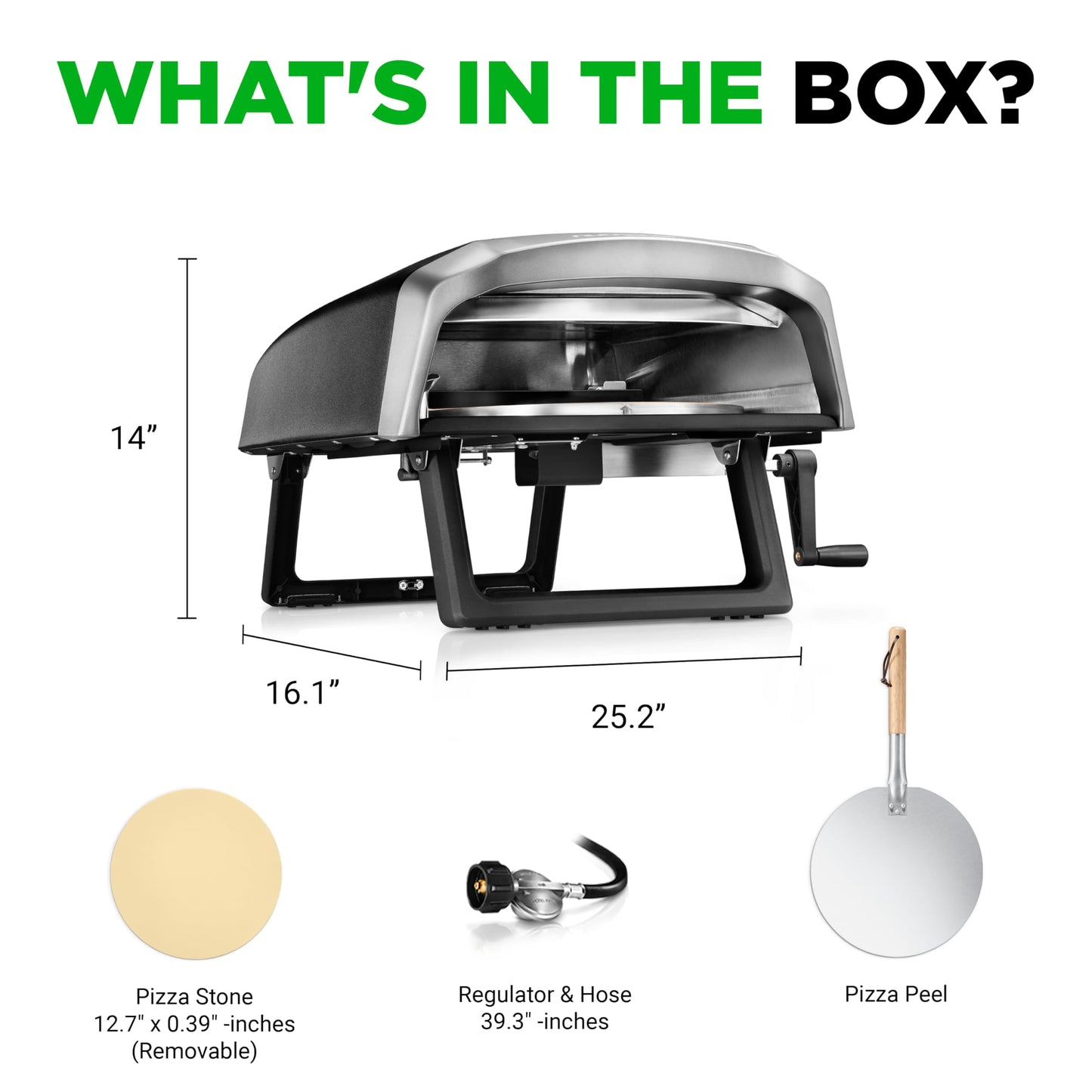 NutriChef Outdoor Pizza Oven with 360° Rotating Pizza Stone | Cooks 12" Pizza in 60 seconds | Adjustable Heat Control Dial, Includes Pizza Peel, Stone & Regulator with Hose | Short Handle