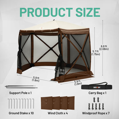 Overmont 10x10FT Pop up Gazebo Screen Tent - Large Instant Screen House Tent with Netting Removable Wind Cloths Full Open Door Skylight - Portable Outdoor Shelter for Camping Backyard Patio Parties