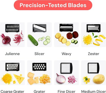 Fullstar Vegetable Chopper & Mandoline Slicer - 8-in-1 Food Chopper with Container & Julienne Slicer, Black