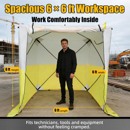Work Tent WT-66 Pop Up Work Tent 6x6 ft Jobsite Tent, 420D Oxford PU2000mm CPAI-84 V0 Flame Retardant, Instant Tool-Free Setup Portable Work Shelter, UV50+ Heavy Duty Construction Tent