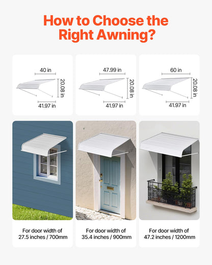 VEVOR Aluminum Awning 60 x 42 in, Durable Window Awning Door Canopy, Lightweight and Stable Aluminum Awnings for Doors Exterior Rain Snow Sunlight Protection for Door Entrance Windows Patio Porch