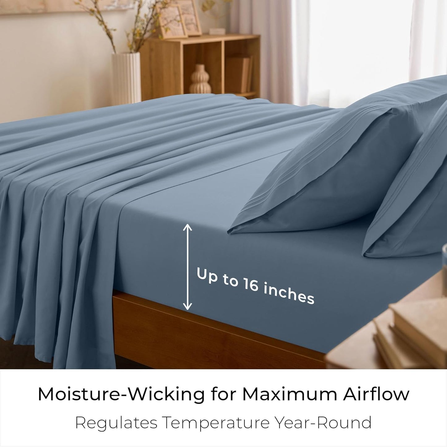 Mellanni California King Sheets Set | 4-Piece Hotel Luxury Bedding - Extra Soft, Cooling, Wrinkle-Resistant (Cal King, Blue Hydrangea)