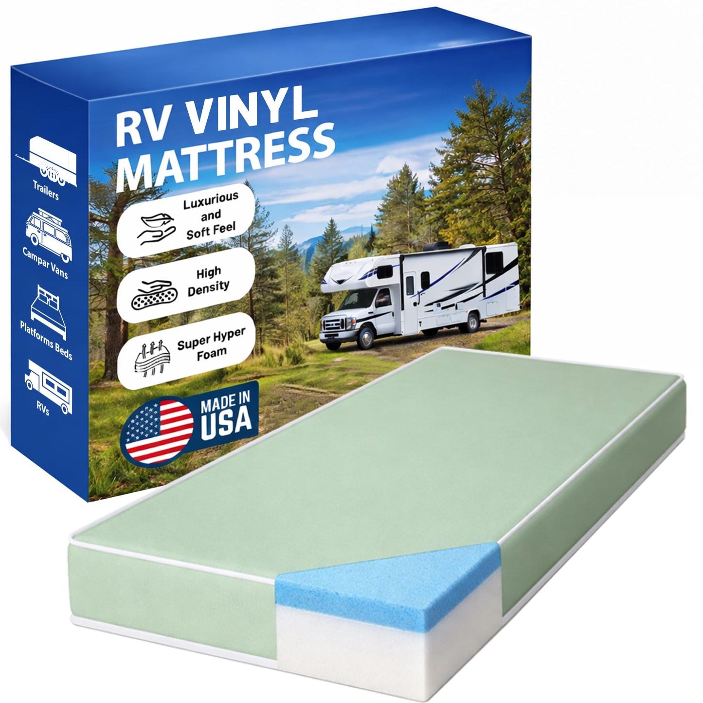 Greaton, 6-Inch Gel Memory Foam RV Mattress Replacement with Vinyl Cover, Medium Firm & Waterproof, Travel Camper Trailer Truck and Bunk, Pressure-Relief Support, Made in USA, Short Queen