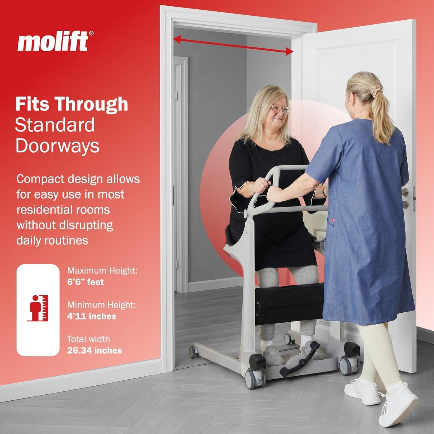 Molift Transfer Pro Hospital-Grade Stand Assist Lift, Manual Sit to Stand Lift for Elderly & Disabled, 440lb Capacity, 2025 Red Dot Award Winner, Professional Rehab & Home Care Seated Transfer Assist