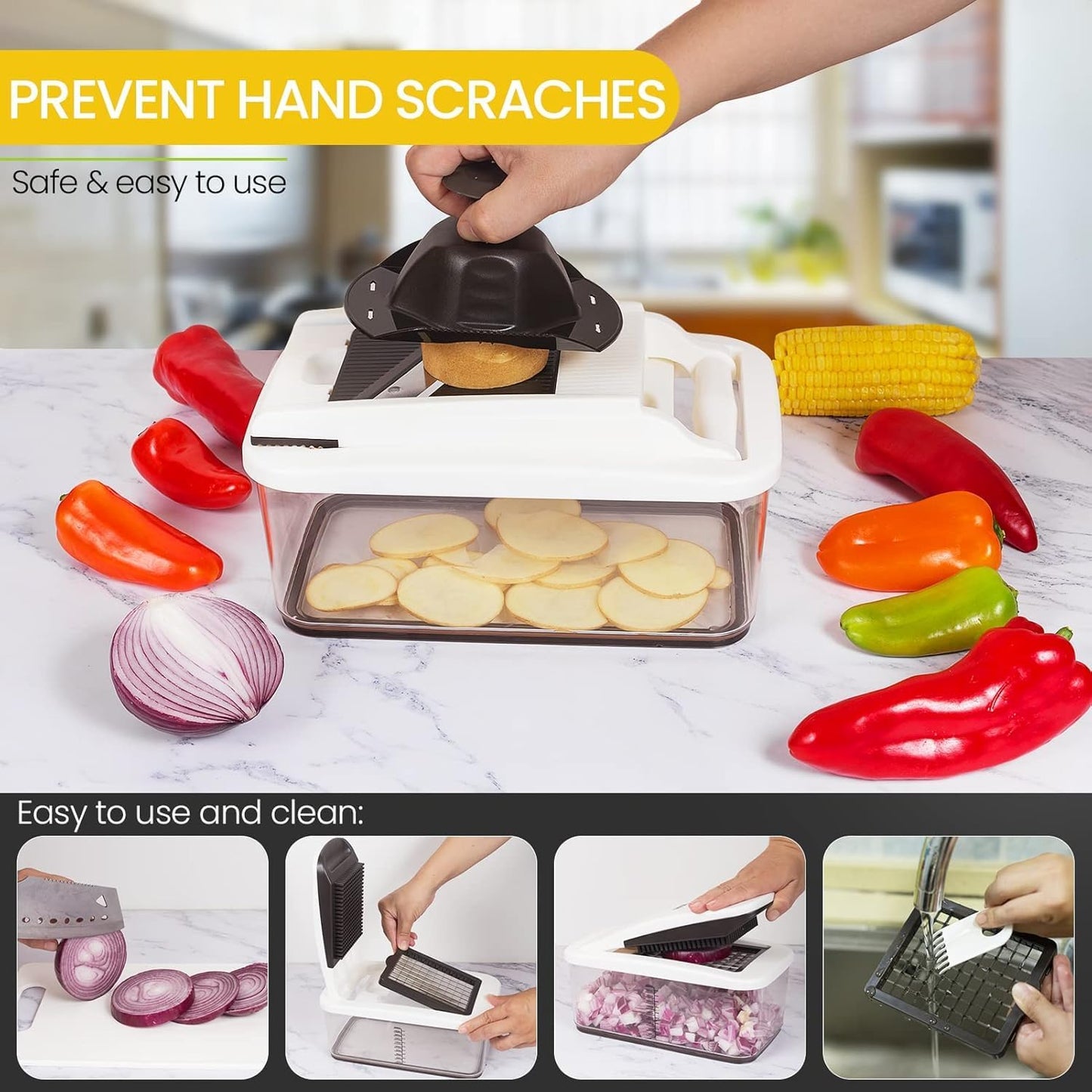RüK Vegetable Chopper - Extra Large 10-in-1 Multifunctional Cutter with 6 Blades & 4 Spiralizers | Includes E-Recipes