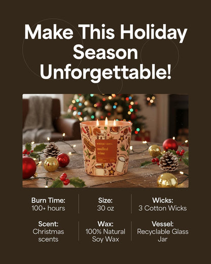 Hidden Label Mulled Wine Scented Candle for Home, 30oz Large 3 Wick Soy Candle, 100H Long Lasting, Cinnamon Orange Clove, Non-Toxic Clean Burn, Christmas Winter Gifts for Women, Holiday Gift