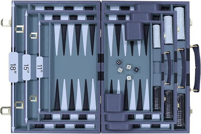 Backgammon Set - Classic Board Game with Premium Leather Case - Portable Travel Strategy Backgammon Game Set for Adults Kids - Suitable as (11inch Gray)