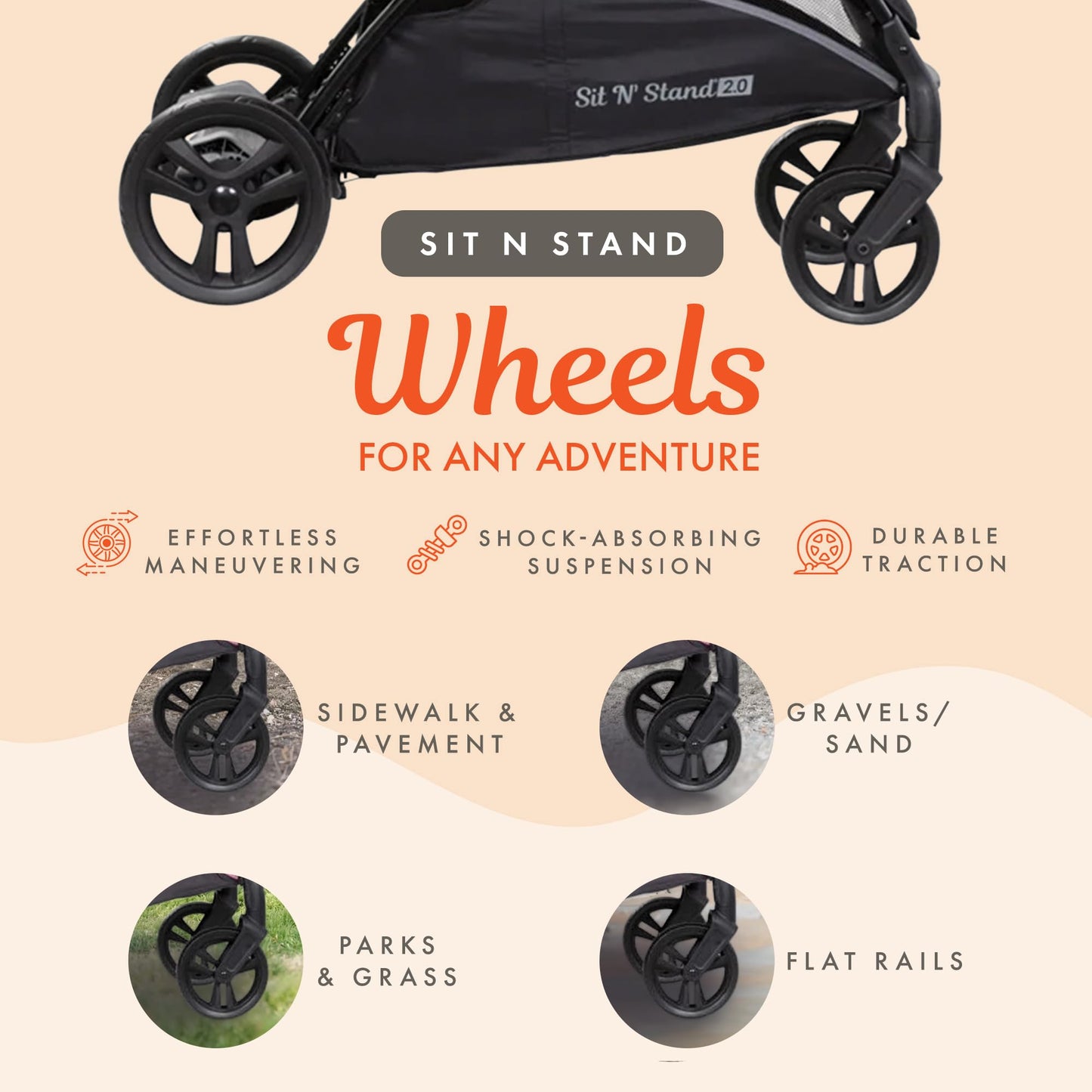 Baby Trend Sit N' Stand 2.0, 5-in-1 Collapsible Sit and Stand Double Stroller with Bench and Standing Board, Compact Fold, Parent Console, Simple Grey